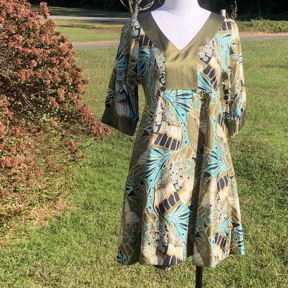 Silk Baby Doll Dress, Banana Republic, 4, Flowy, Aqua, Moss, Pockets - Picture 8 of 8